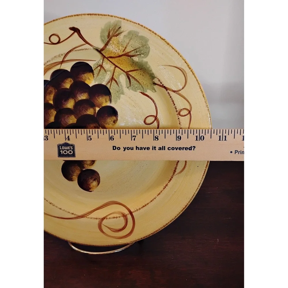 Tabletops Unlimited Vino Hand Painted Grape Dinner Plate Cream Purple 10.75in